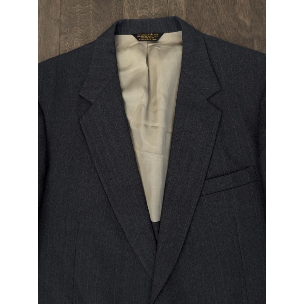 Vintage Johnny Carson Mens Blue Herringbone Blazer Jacket Two‎ Button Size 44L